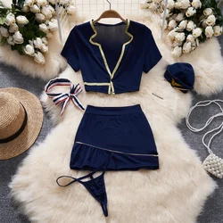 Irregular Short Sleeve Slim Crop Top Elastic Waist A-Line Short Skirt Set Erotic Lingerie Cosplay Women's Secret Clothes Pajamas