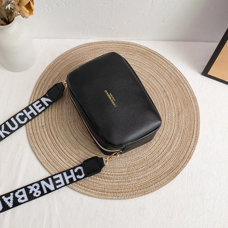 Simple Style Small Shoulder Bags For Women Solid Color Pu Leather Wide Strap Crossbody Bag Female Phone Purse Messenger Handbag