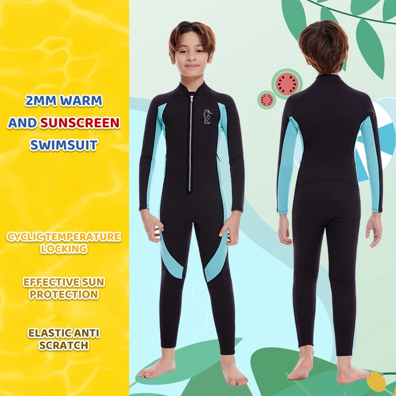 

Children's 2MM Neoprene One-piece Wetsuit Kid's Thermal Insulation Anti Jellyfish Surfing Snorkeling Diving Suit Winter Swimsuit