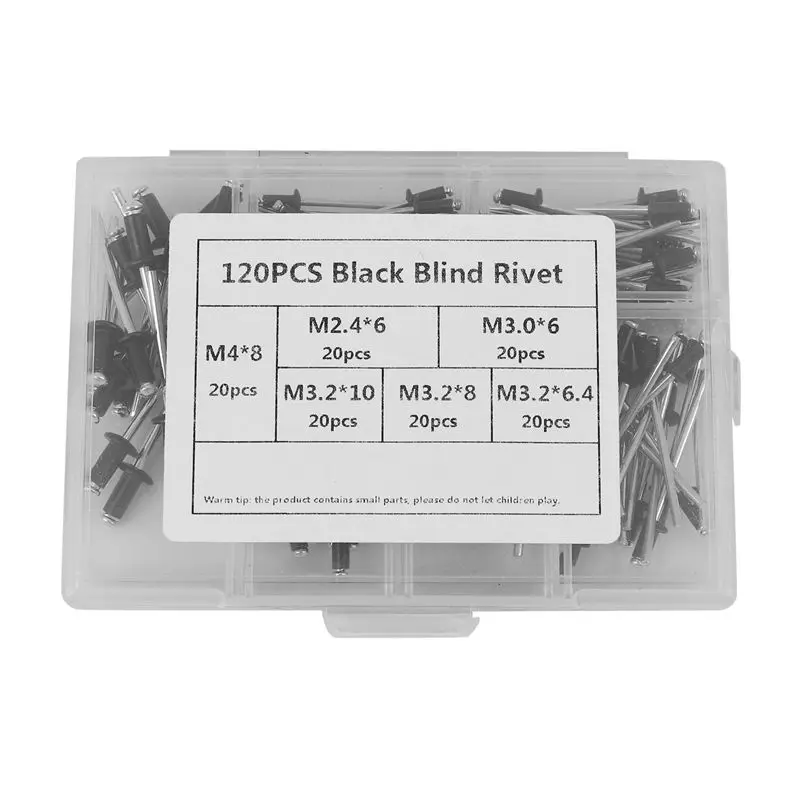 AS60-240Pcs M2.4 M3.0 M3.2 Black Aluminium Blind Rivets Nail Decoration Rivets For Furniture Assortment Kit Hw078