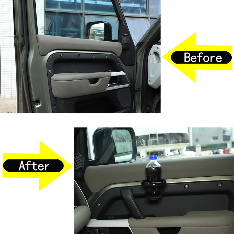 For Land Rover Defender 90 110 130 2020+ Carbon Steel Black Car Interior Door Panel Water Cup Beverage Holder Auto Accessories