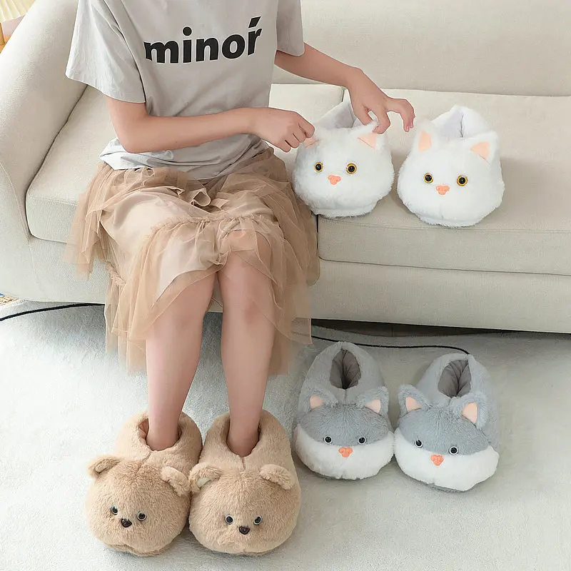 

Cartoon Funny Bear Shoes Girls Lovely Indoor Cat Slippers Ladies Home Shoes Fashion Plush Warm Slippers Women Winter