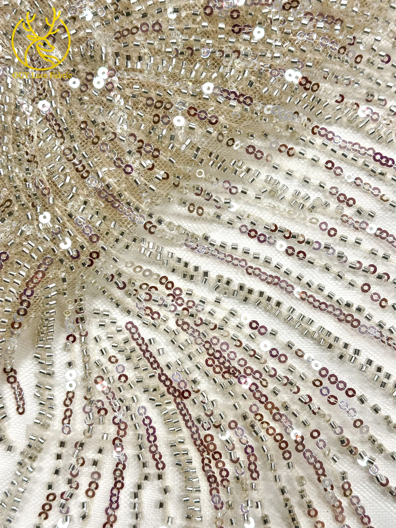 2026 Premium Spitze 5 Yards Französische Nigerianische Spitzenstoffe Afrikanische Pailletten-Perlen-Spitze für Damen Party Hochzeit Bankett – Detail 11