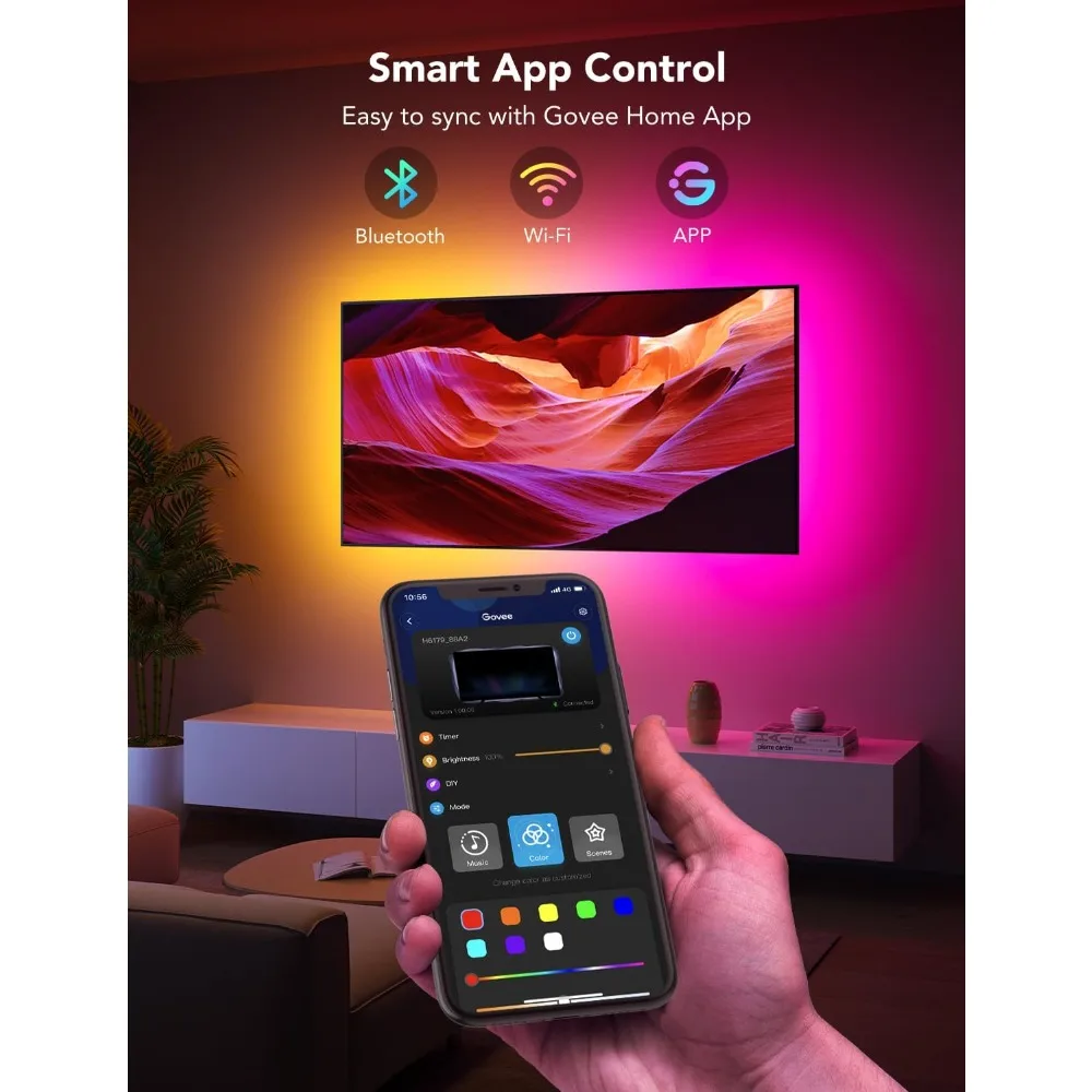 Faixa de luz de fundo LED de TV Govee, luz de fundo LED inteligente RGBIC para TVs de 40 a 50 polegadas, sincronização de música, Wi-Fi Bluetooth e controle de aplicativo, funciona com