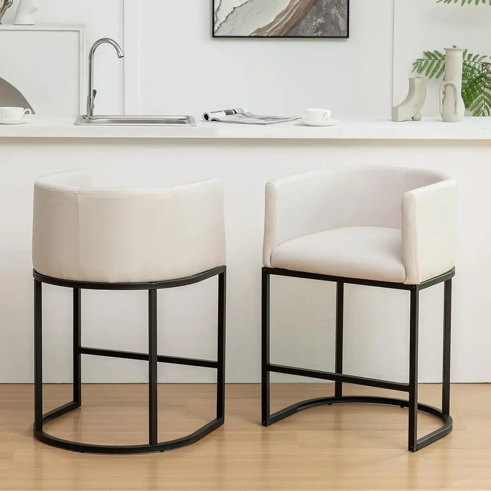 

Counter Height Bar Stools Set of 2, 25 H Modern Barstools with Backrest, Barrel Counter Stools with Metal Frames, Linen Fabric U