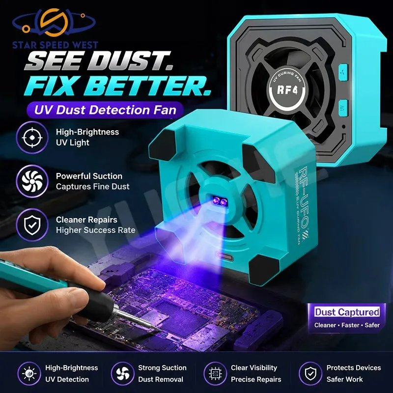 RF4 RF-UFO 3 in 1 Mobile Phone Repair Cooling Fan with UV Curing Dust Detection and Turbo Fan Speed Control for Phone Repair