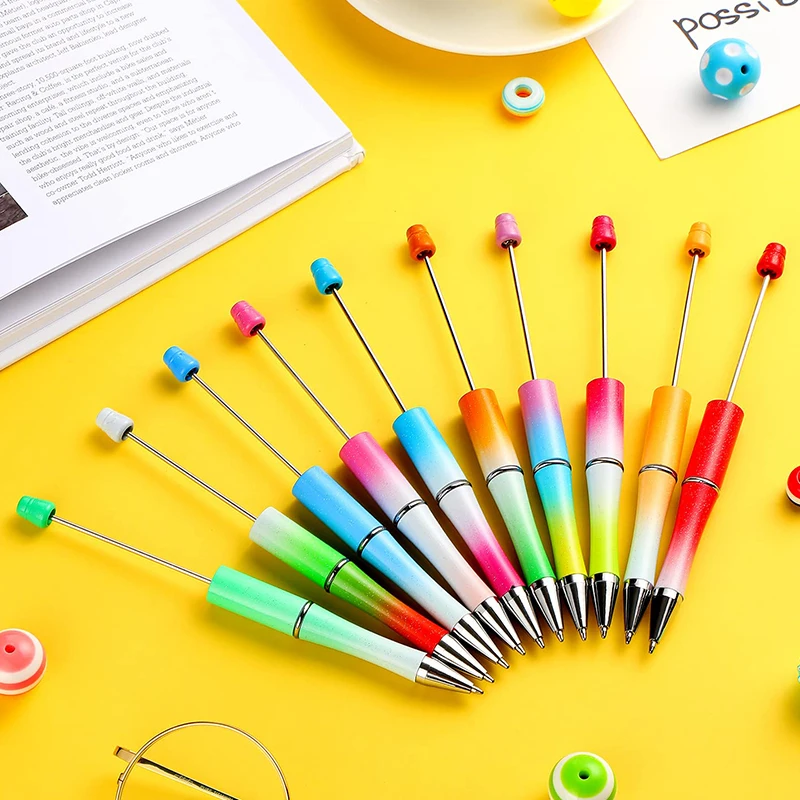 Stylos perlés dégradés pour bricolage, stylos à perles, stylos à perles d'encre gel, fournitures de bureau et scolaires, cadeau artisanal, 60 pièces