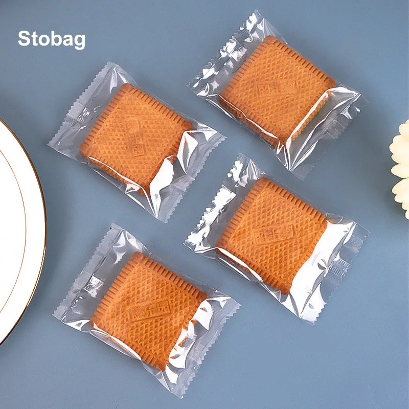 StoBag 500pcs Wholesale Transparent Cookies Candy Bag Machine Hot Sealed Clear Small Baking Biscuit DIY Packaging Handmade