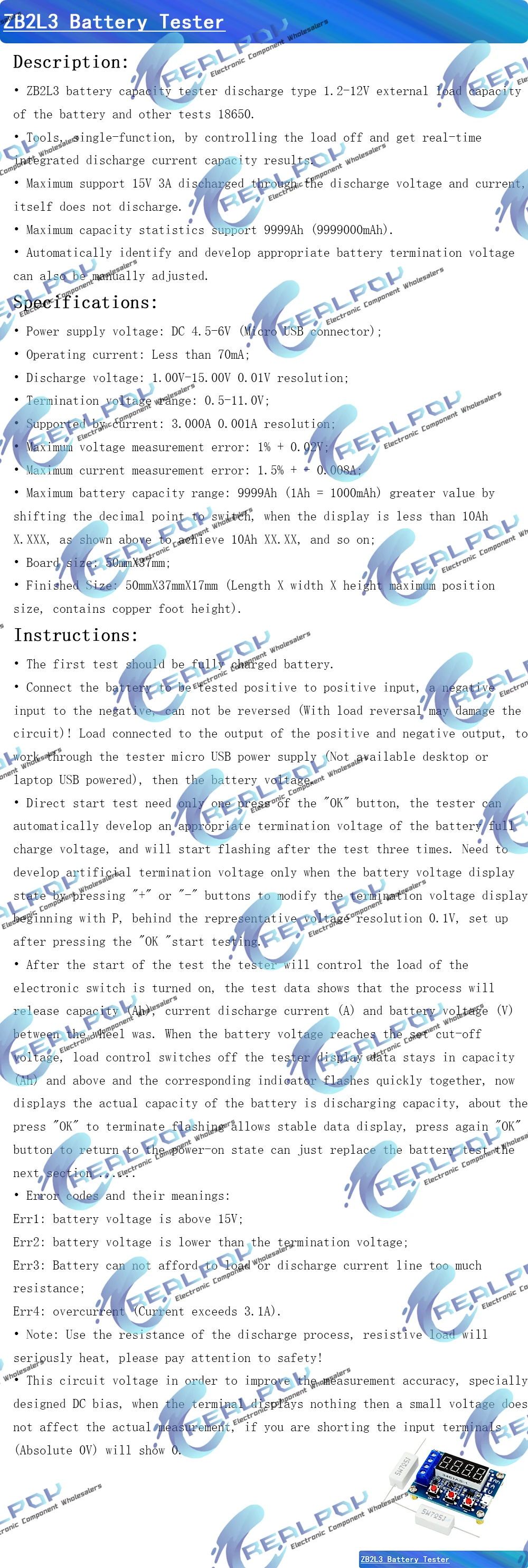 ZB2L3 Batterietester LED-Digitalanzeige 18650 Lithium-Batterie Stromversorgung Testwiderstand Blei-Säure-Kapazitäts-Entladungsmessgerät – Detail 1