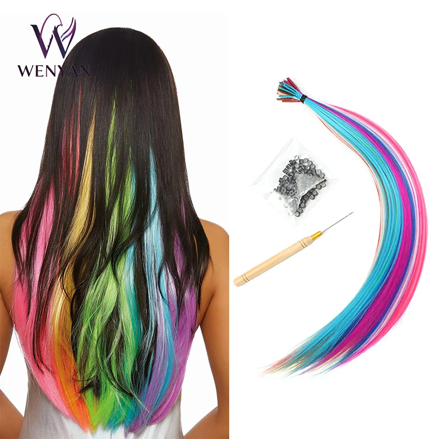 conjunto-de-extensoes-de-cabelo-sintetico-i-tip-de-16-polegadas-resistente-ao-calor-cabelo-liso-com-fios-mistos-contem-50-mechas-de-cabelo-colorido-arco-Iris