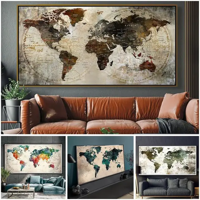 Modern World Map Canvas Art Decorative Poster for Living Room Bedroom Walls Stylish Housewarming Gift Modern World Map Canvas Art Decorative Poster for Living Room Bedroom Walls Stylish Housewarming Gift