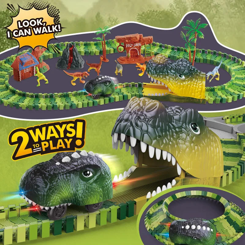 

Hot-selling dinosaur rail car toys DIY assembly roller coaster electric train
