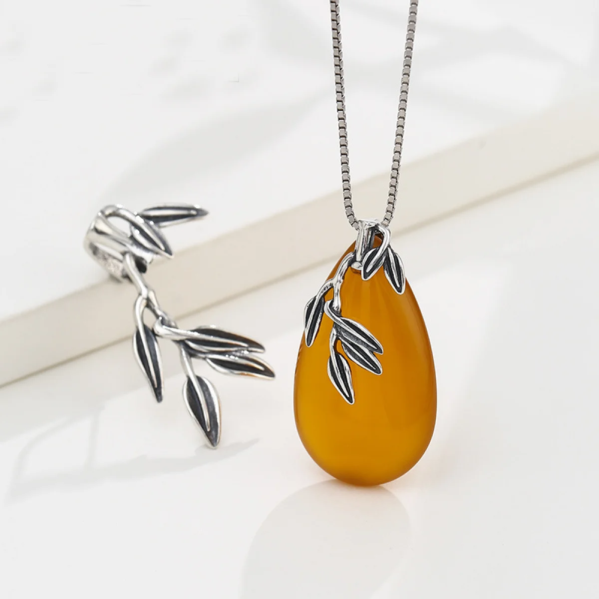 925 Sterling Silver Bamboo leaf Shaped Pendant Clip Clasp Pinch Pendant Bail Connector DIY Necklace Making Accessories