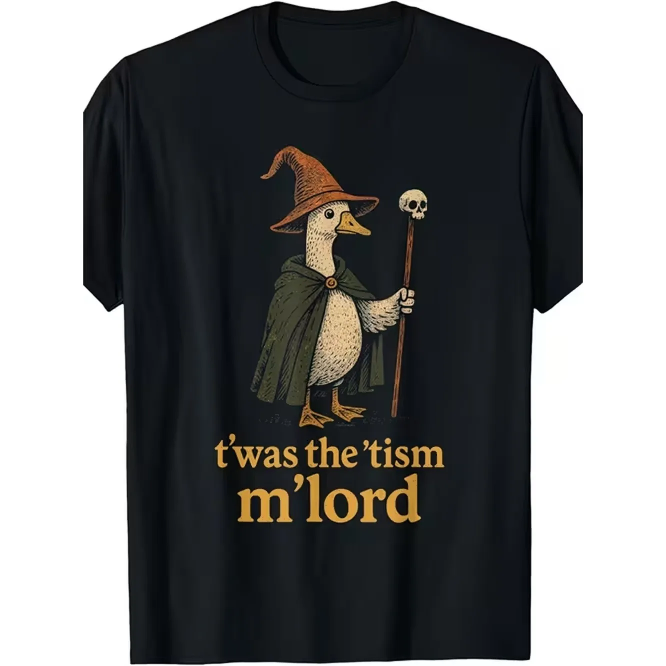 Mens 100 T Shirt Twas The Mlord Wizard Duck Print Cool Casual Crew Neck Tee Comfortable Machine Washable No Fade Suitable For Daily Family Gathering Activities