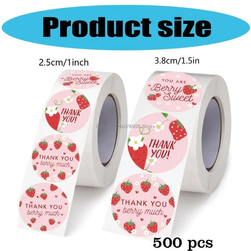 500PCS Thank You Label Adhesive Wrapping Label Strawberry Thank You Sticker For Seal Envelope Card Bag Wedding Packaging