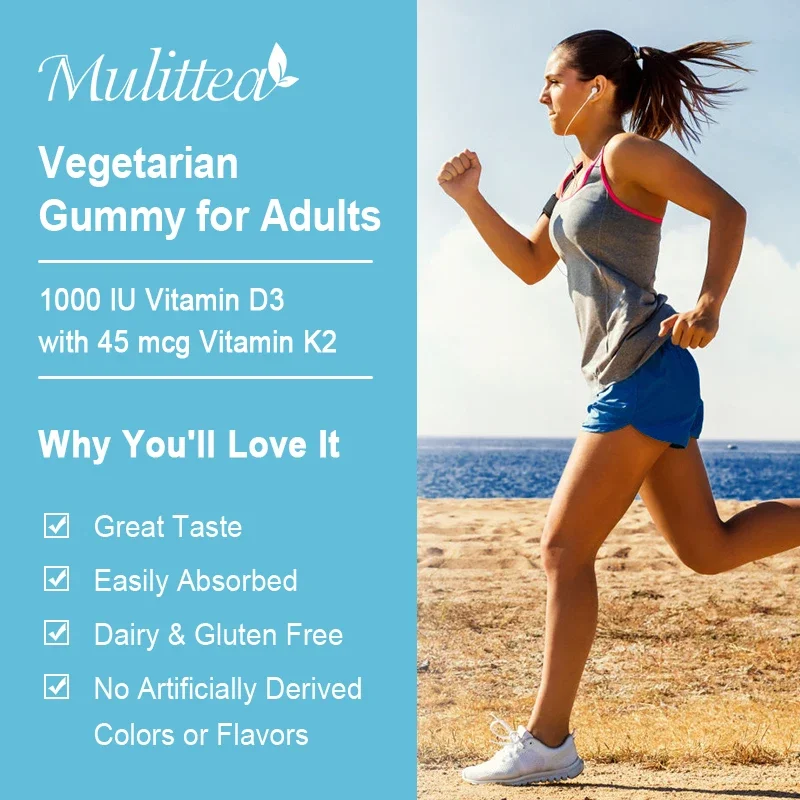 Mulittea Vitamin D3K2 gummies for Joint Health Immune Support  Teeth&Bone Health Regulate Calcium Metabolism Promote absorption