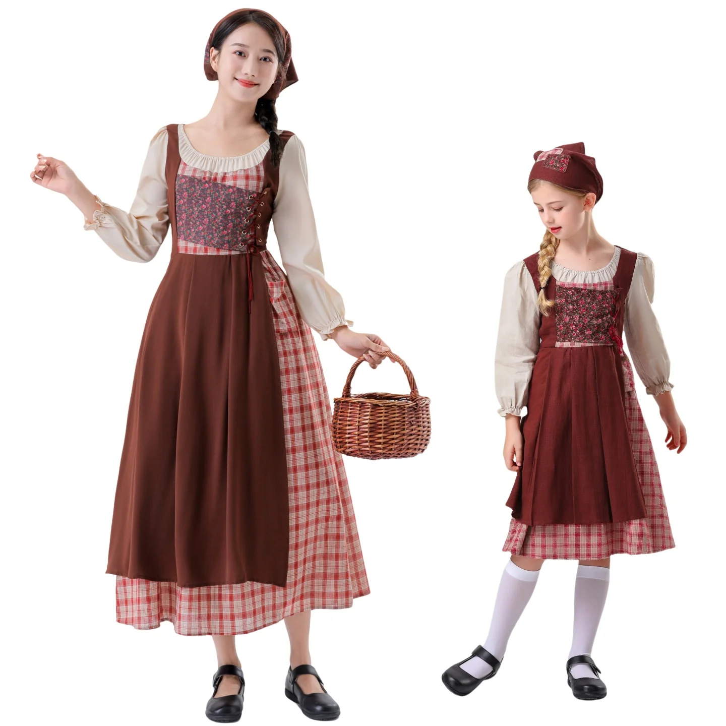 Fantasia de Chapeuzinho Vermelho para Halloween, Vestido de Empregada de Fazenda para Meninas, Roupas para Apresentações de Palco para Adultos e Crian