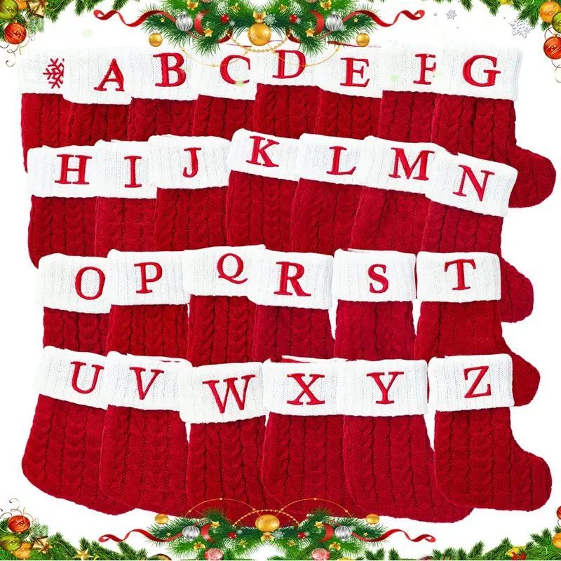 Letters Christmas Stocking New Knitting Christmas Tree Pendant Decorations For Home Xmas Gift Snowflake Alphabet Christmas Socks