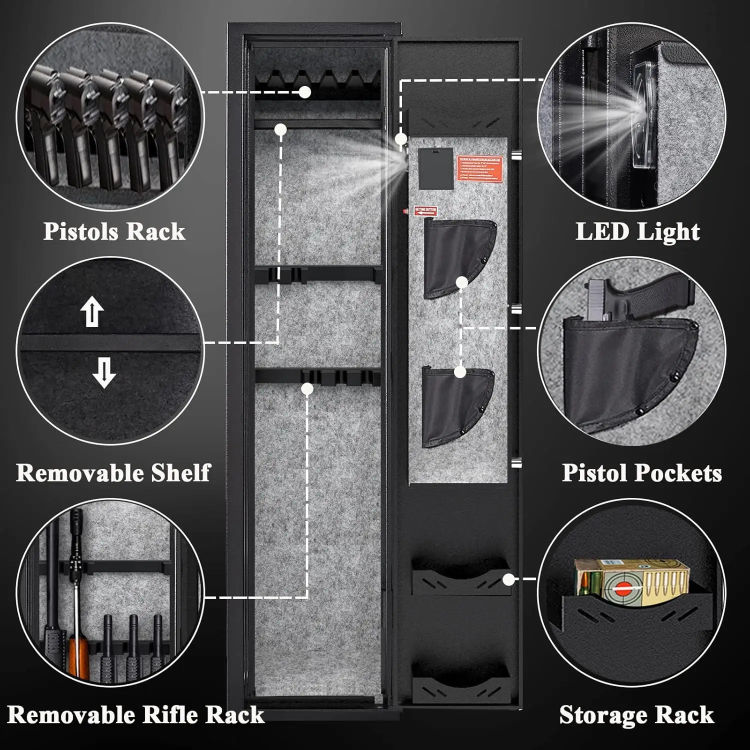 Quick Access Safe 3-5 Gun Capacity | Adjustable Rack, Storage Pockets - High Quality Factory Supply