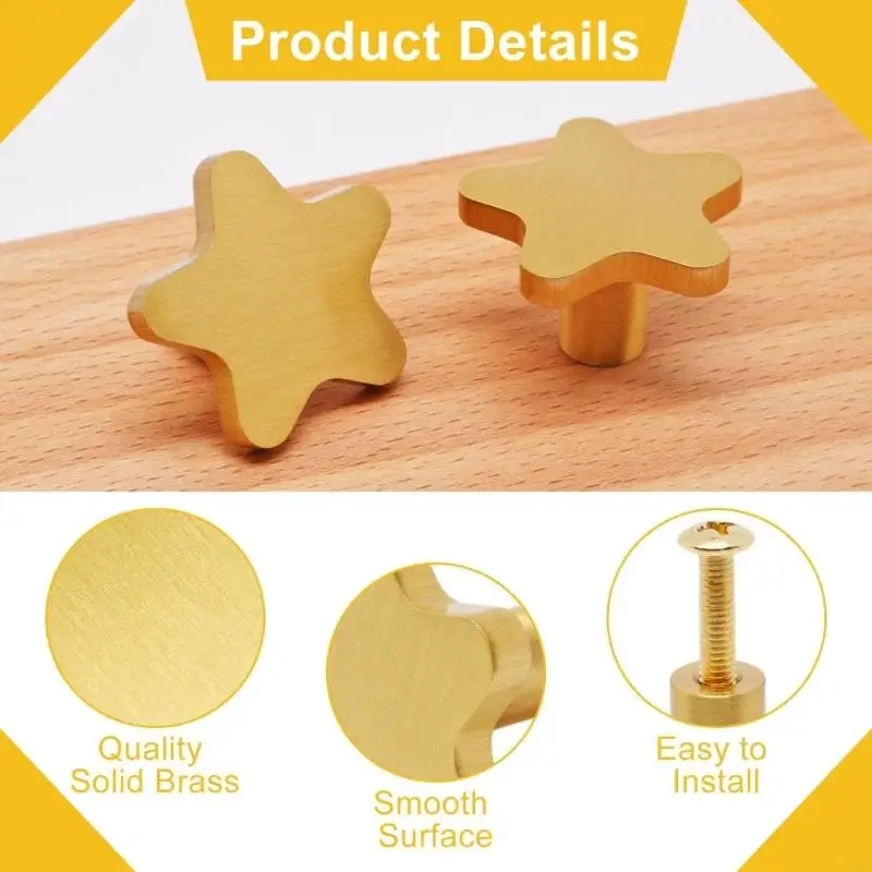 Star Drawer Knobs 6 Pack, Brushed Gold Tone Furniture Hardware with 12 Mounting Screws for Dressers, Closets, Cabinets and M4YD