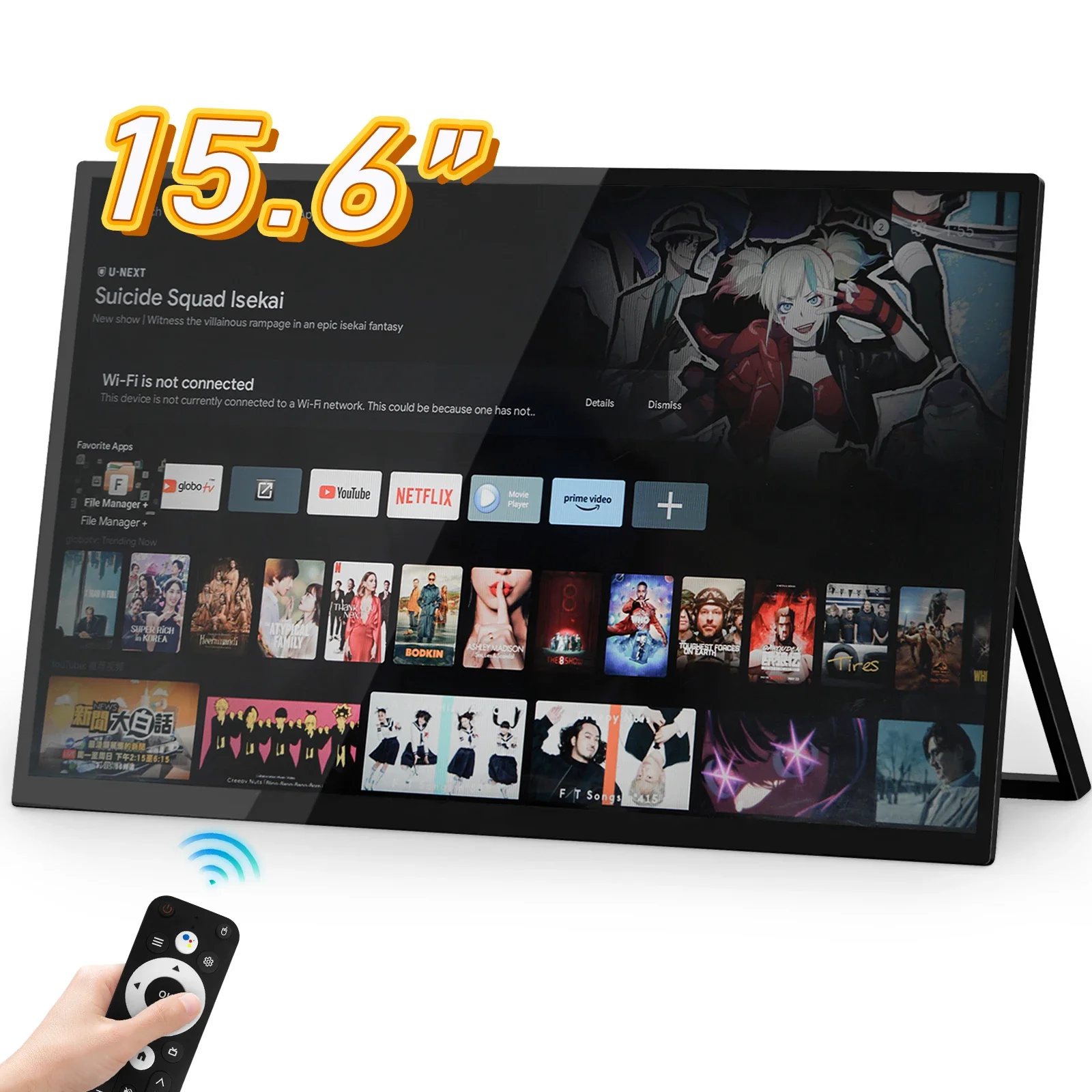 GBOLE 15.6inch 60Hz Usb Portable with Smart TV stand IPS Screen Travel Display Gaming 1920X1080 FHD Portable TV
