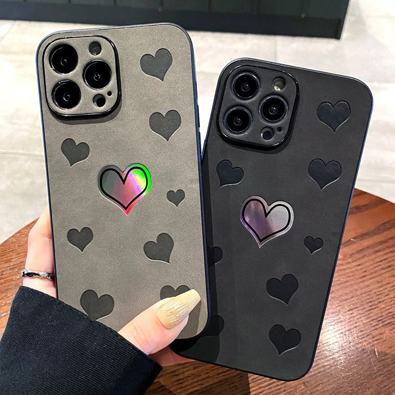 Luxury Cortex Love Heart Phone Case For iPhone 14 13 12 11 Pro Max 7 8 Plus X Xs XR Max Laser Bumper Cases Cover