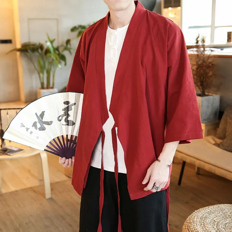 Japanese Men Cardigan Kimono Traditional Japanese Samurai Clothing Streetwear Yukata Male Shirt Haori Mens Kimono Shirt 4XL 5XL