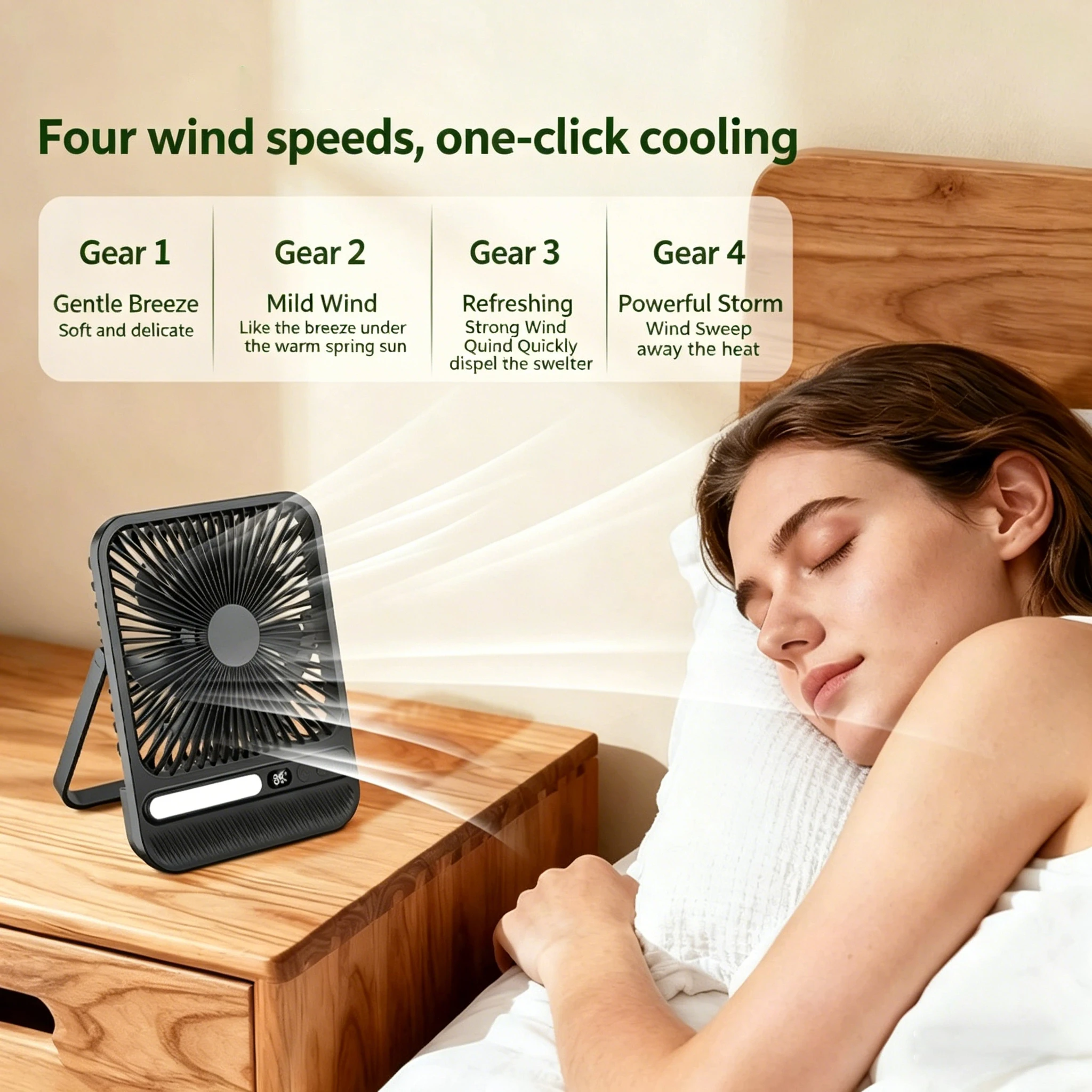 

Warmco D4 Portable Desk Fan Rechargeable 20000mAh Camping Fan with Light 48Hrs Run Time 8" Silent Personal Fan Digital Display