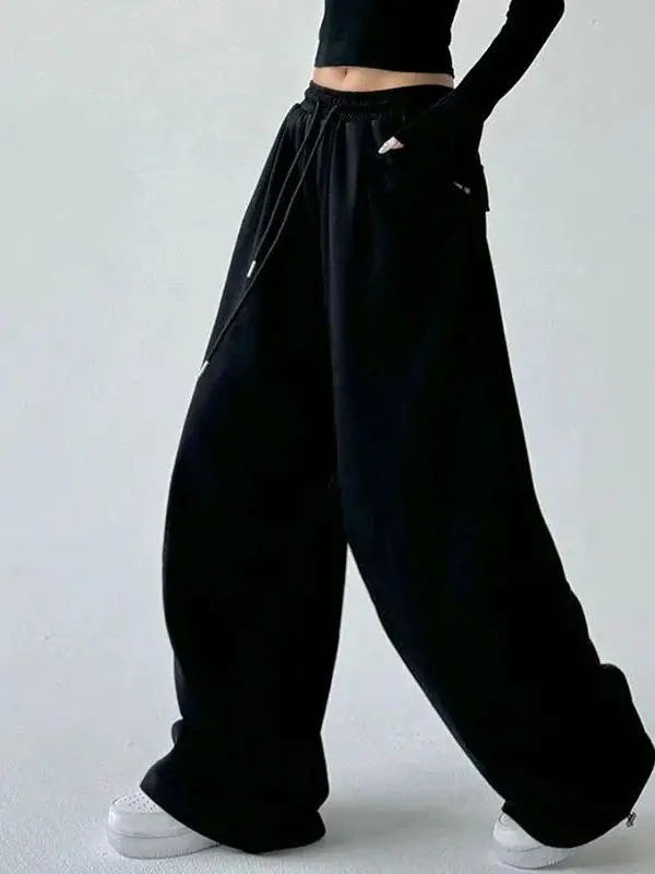 

Loose Casual Wide Leg Pants High Waist Elastic Waistband Color Women's Comfortable Straight Cut Daily Wear Trousers