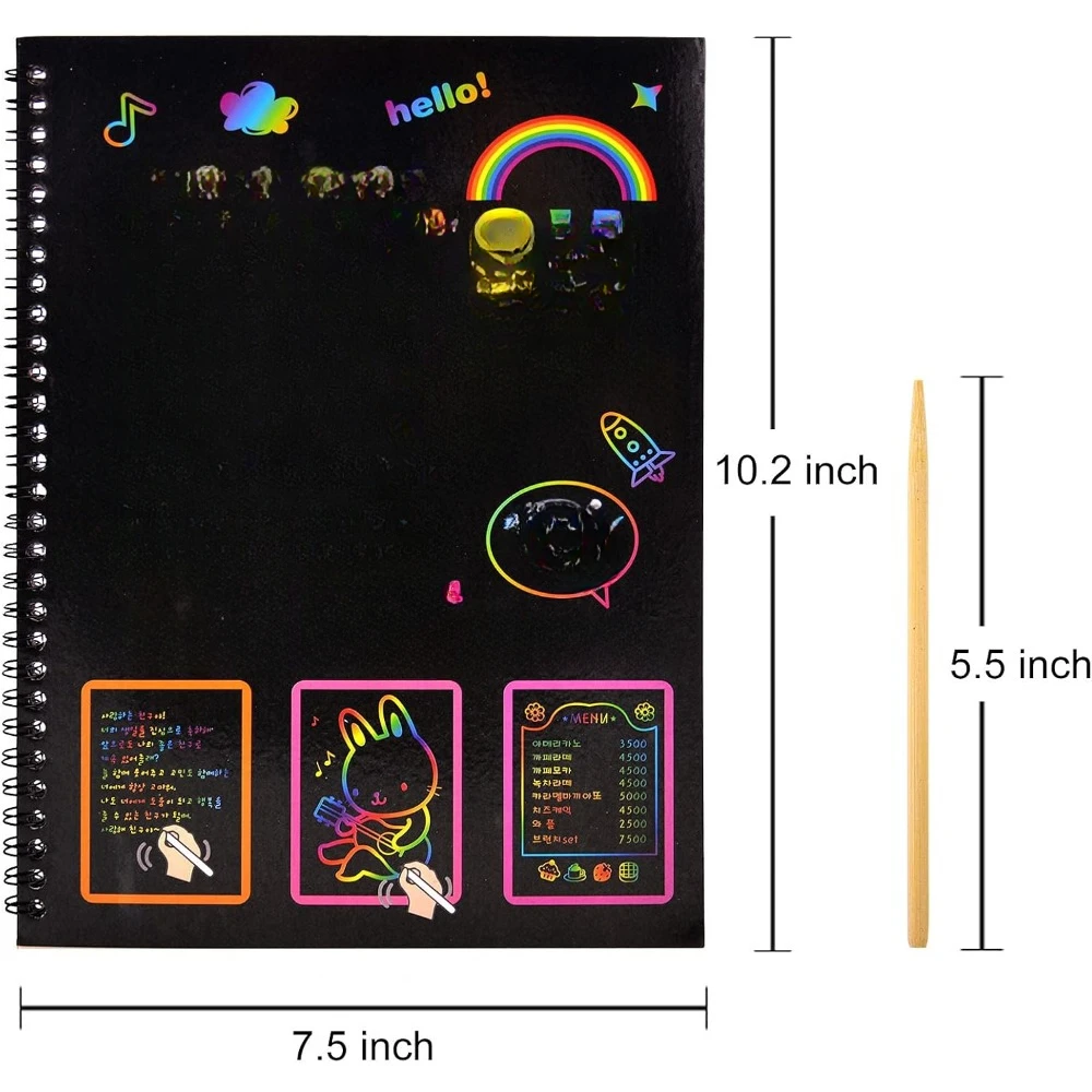 Children's scratch art book,  of rainbow magic scratch paper black scratch it from art and craft note board table