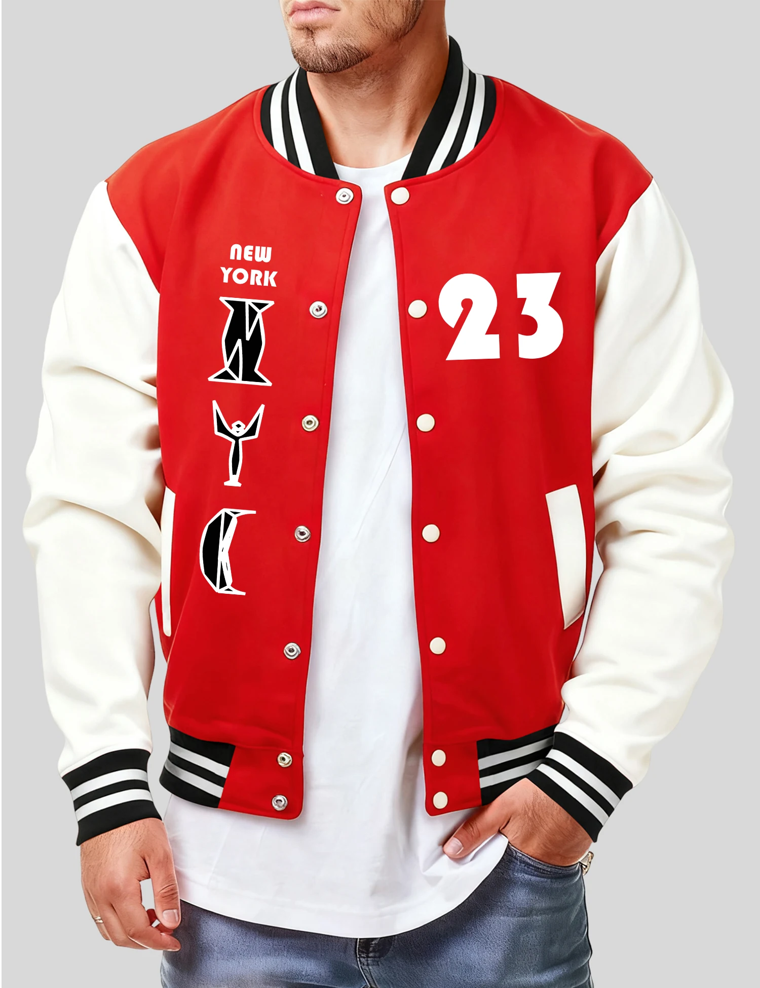 

New York City No.23 Print Men Baseball Jackets Fleece All-Match Coat Autumn Casual Clothing Male American Loose Vintage Jersey