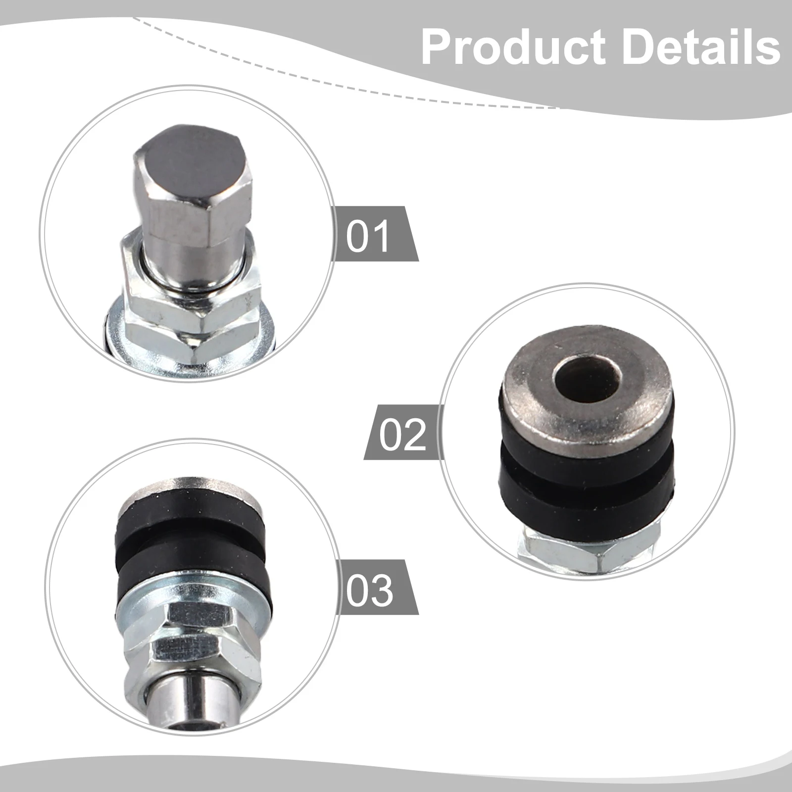 Silver Bolt-In Tire Wheel Valve Kit Tubeless No Tube Stem Motorcycle Car Bike ATV Bicycle 1Pc Tubeless Valve 1Pc Dust Cap