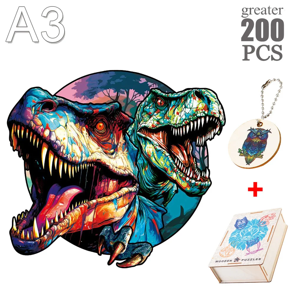 New 2023 Mysterious Colorful Dinosaur Shape Wooden Animal Puzzles Unique DIY Crafts Classic Decompression Toys Christmas Gifts