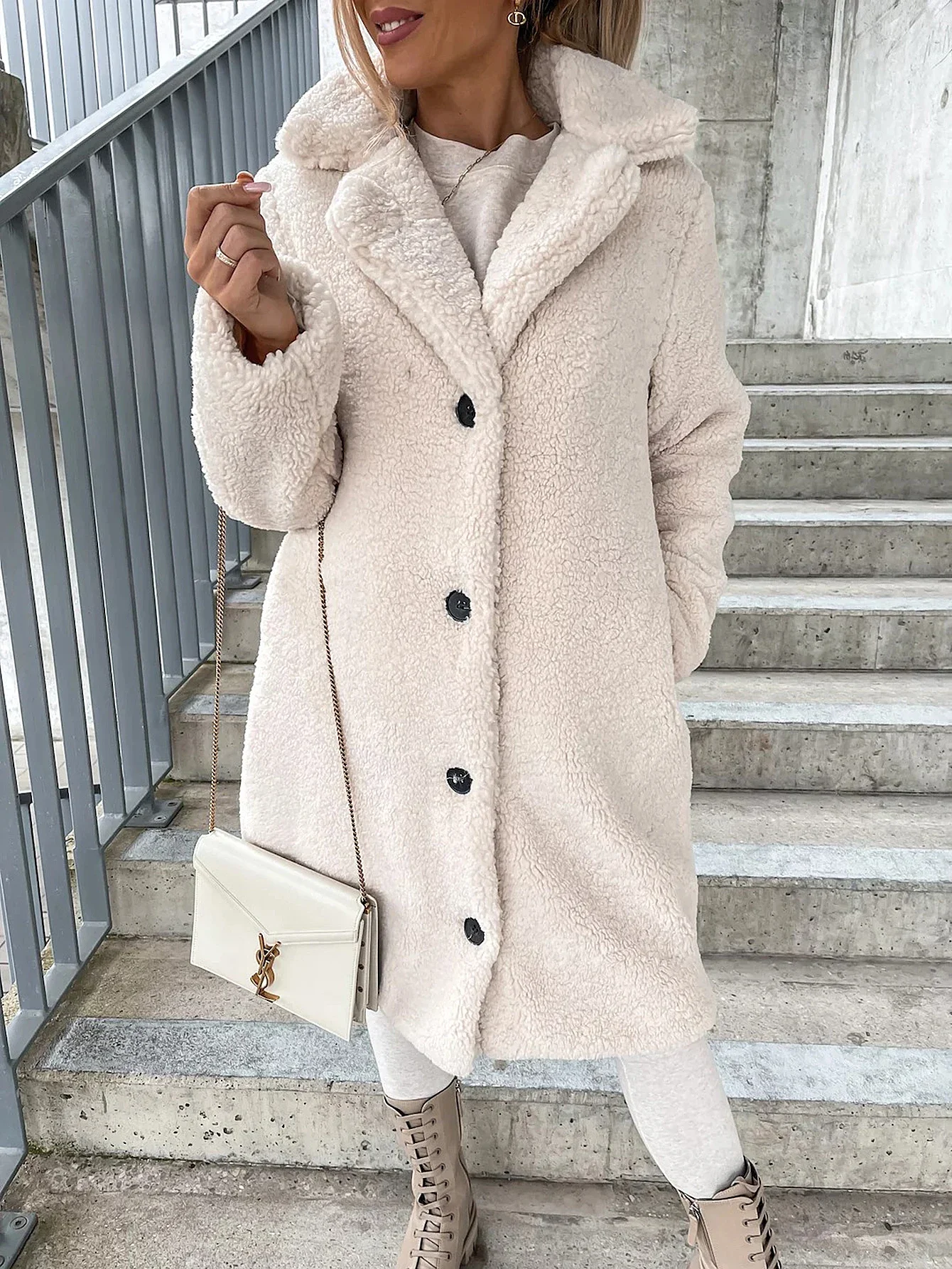 

Women's Coats Autumn Winter Comfortable Daily Wram Plain Fluff Single Breasted Button Front Long Sleeve Lapel Casual Long Coats