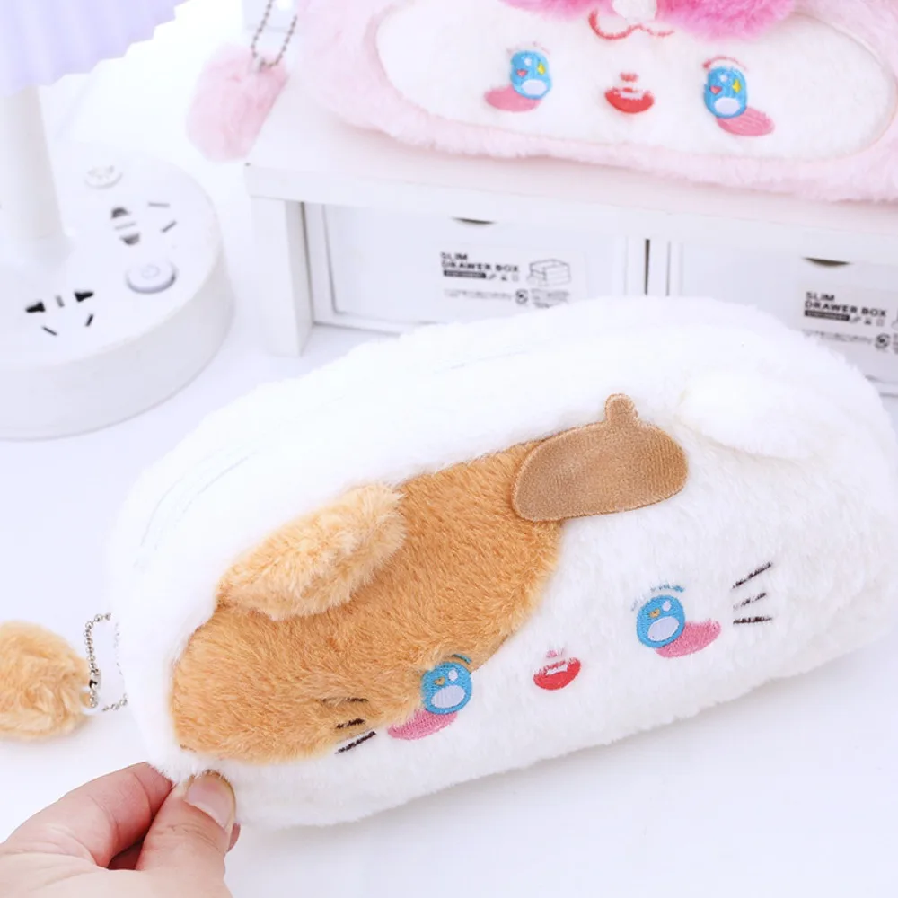 Large Capacity Capybara Pencil Case PVC Plush Pouch Cute Bear Pen Bag Transparent Rabbit Furry Stationery Storage Bag Office