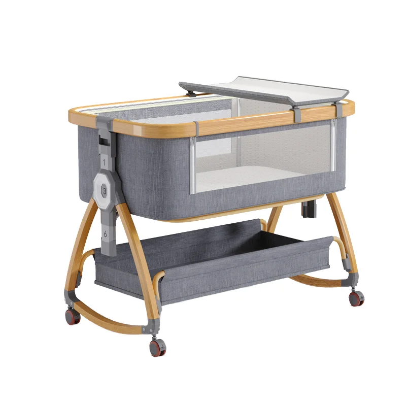 

Modern Metal 2-in-1 Baby Cribs Multifunctional Bedside Swing Cradle Sleeper Baby Changing Table for Sleepers