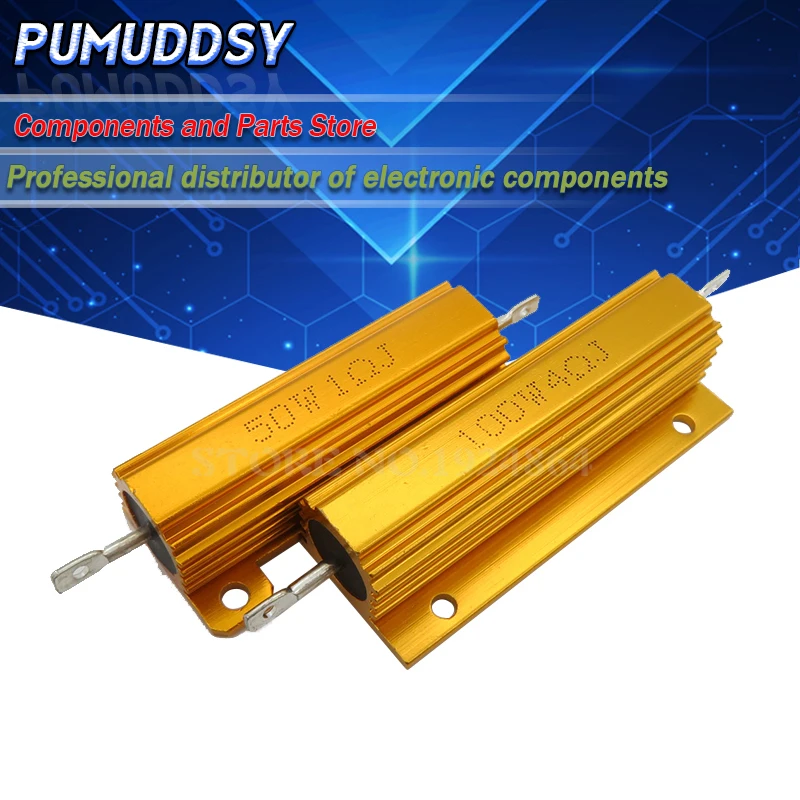 RX24 100W 50W Watt Power Metal Shell Aluminium Gold Resistor 1R 2R 3R 4R 5R 6R 8R 10R 15R 20R 30R 40R 100R 200R 220R Rezystancja