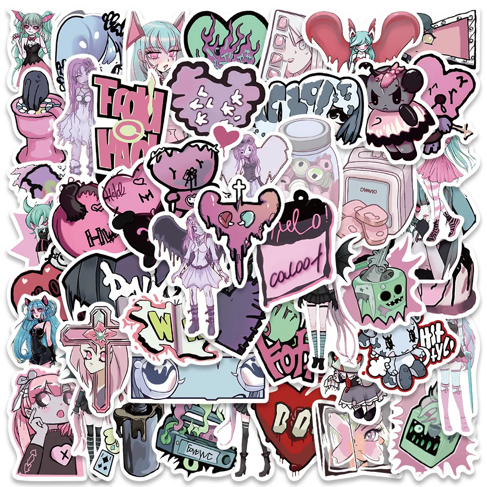 

50pcs Gothic Sweet Cool Cartoon Girls Vinyl Stickers Waterproof Graffiti For Phone Laptop Guitar Luggage Bicycle Car Decals