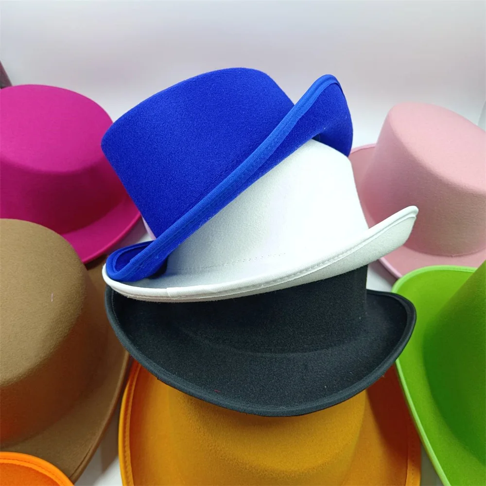 New Colorful Fedora Hat Men\'s and Women\'s Beveled Top Hat High Top Gentleman Derby Hat Felt Magic Hat President Hat Party Hat