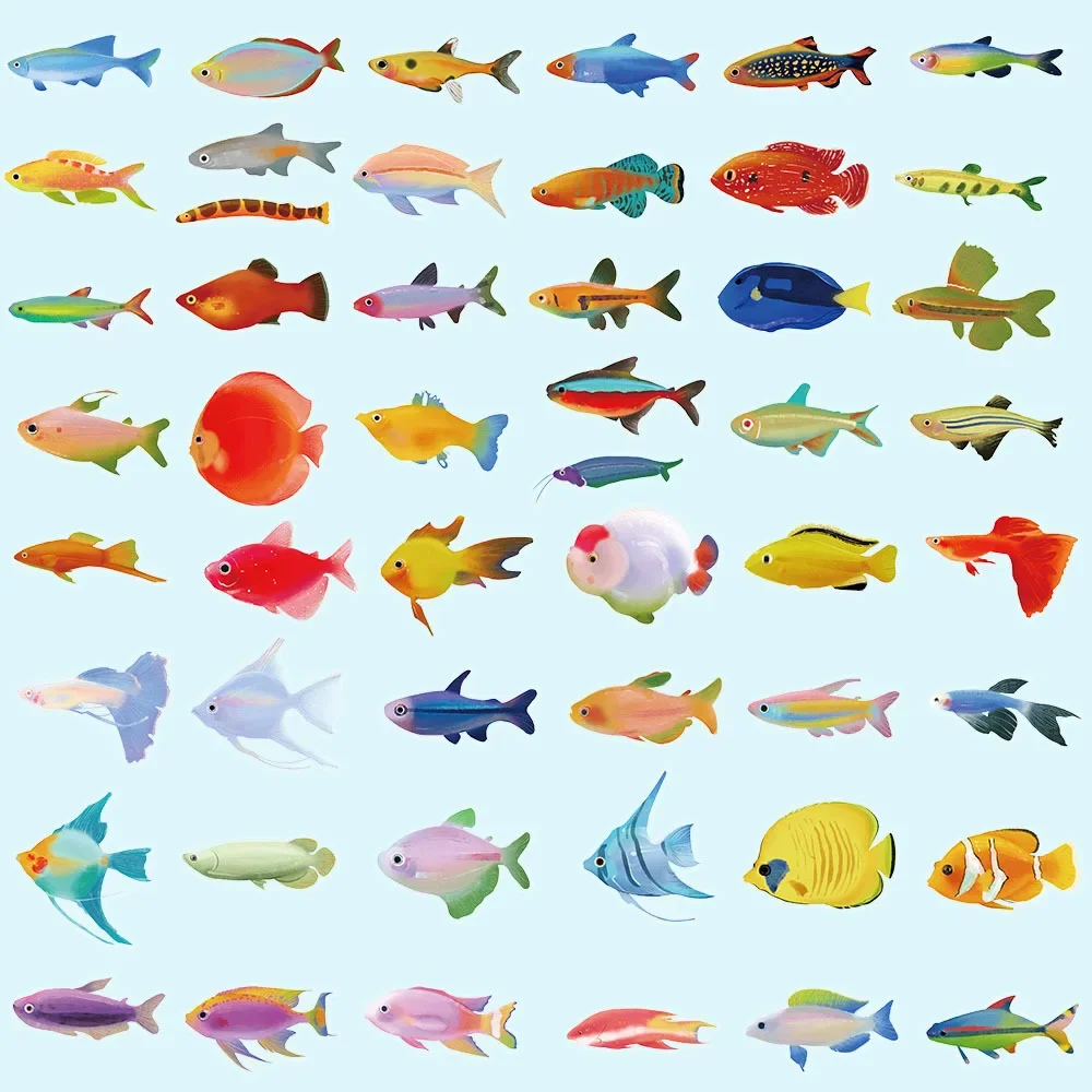 50Pcs photo painted tropical fish plastic sticker exquisite marine animal ornamental fish graffiti DIY decorative sticker