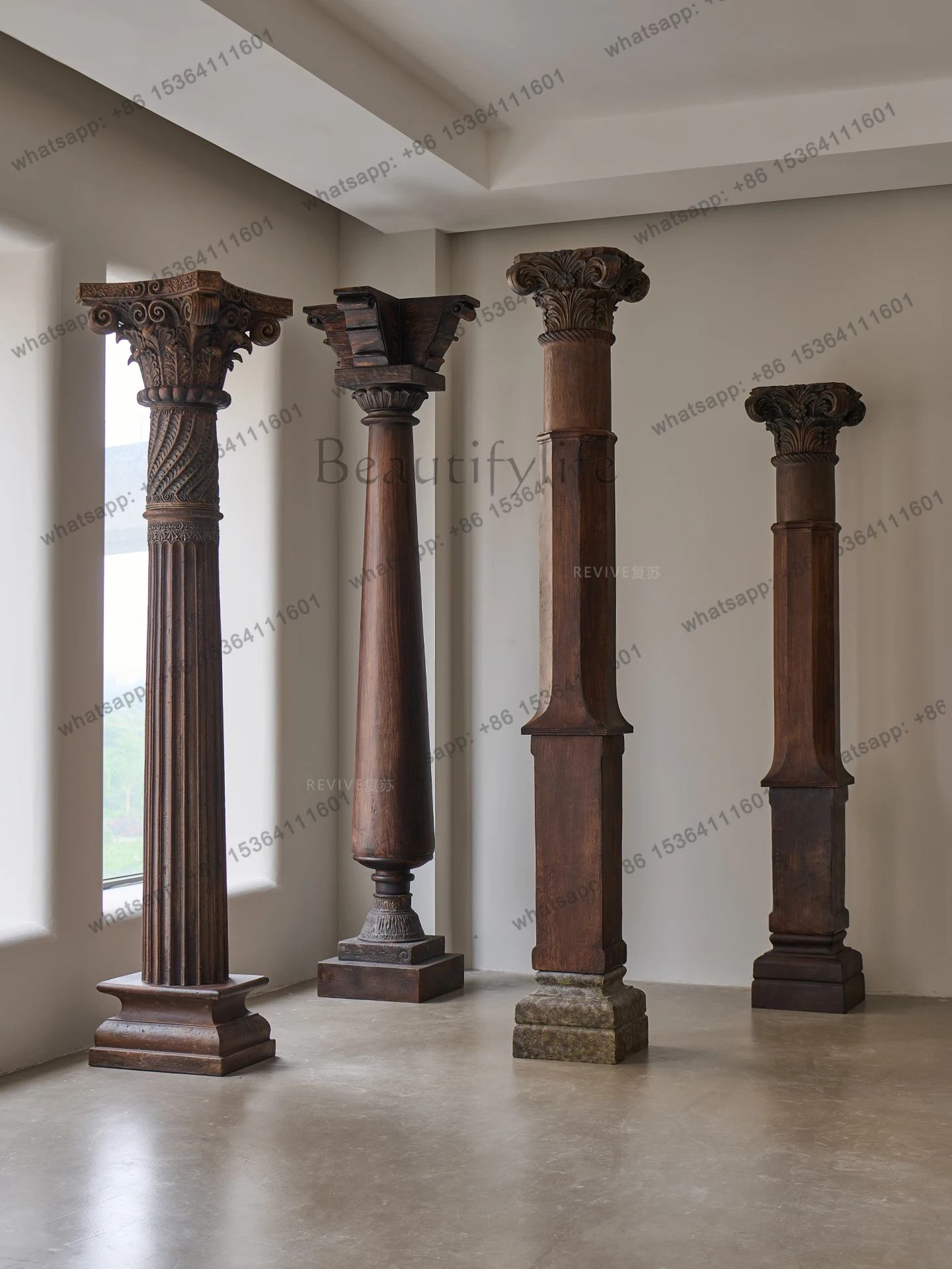 X4 Vintage Roman Decorative Column Living Room Corridor Retro Imitation Wood Homestay Tea Room Indian Column Old Pillar
