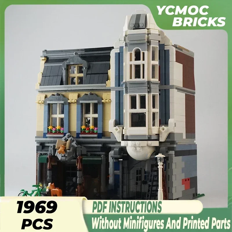 

Moc строительные блоки, модель с видом на улицу, уличный зоомагазин, технические кирпичи, сделай сам, сборка, строительные игрушки для детей, праздничные подарки