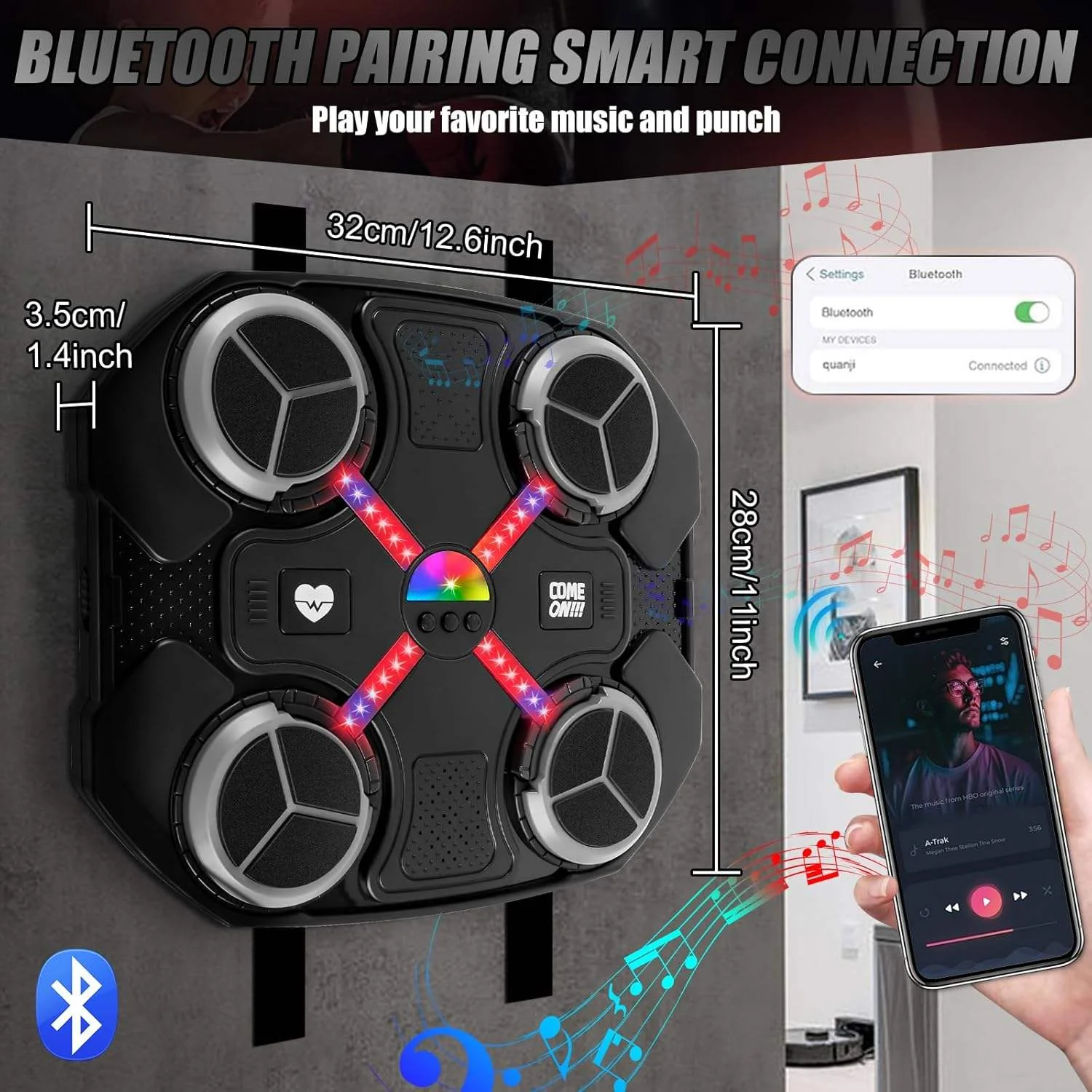 Boxing Machine Electronic Wall Smart Music  Kids' Fitness Training Durable Black Boxing Target Set