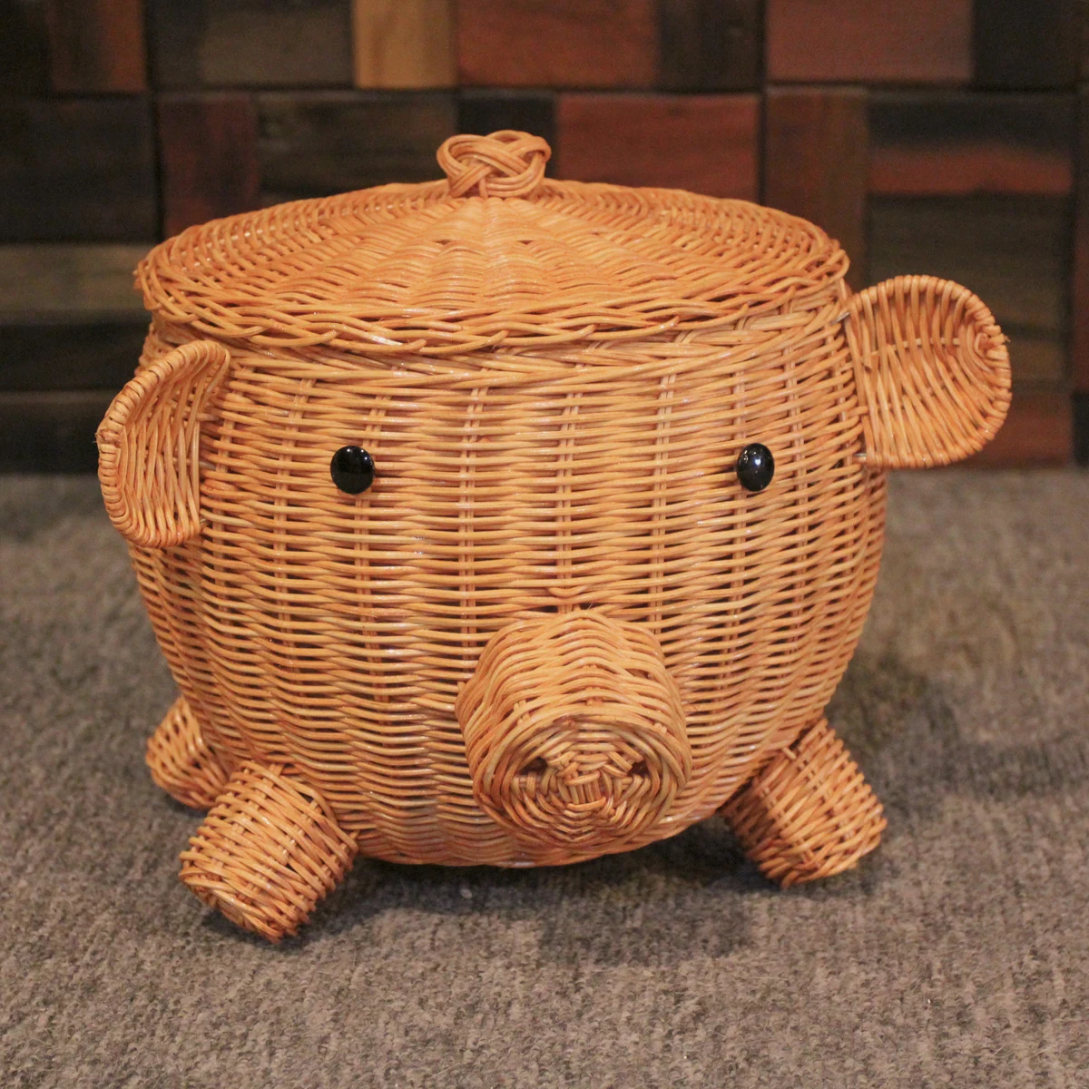 

Vine Art Handmade Cute Pig Storage Basket Desktop Decoration Vine Weaving Vegetable Basket Sundry Items Storage Basket Sundry It