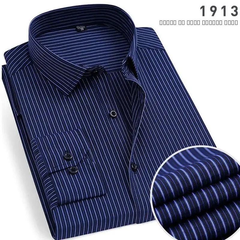 

New Spring Autumn Plaid Stripes Formal Long Men's irt Special Wide Fit High Collar Youthful Trend for Office Wear