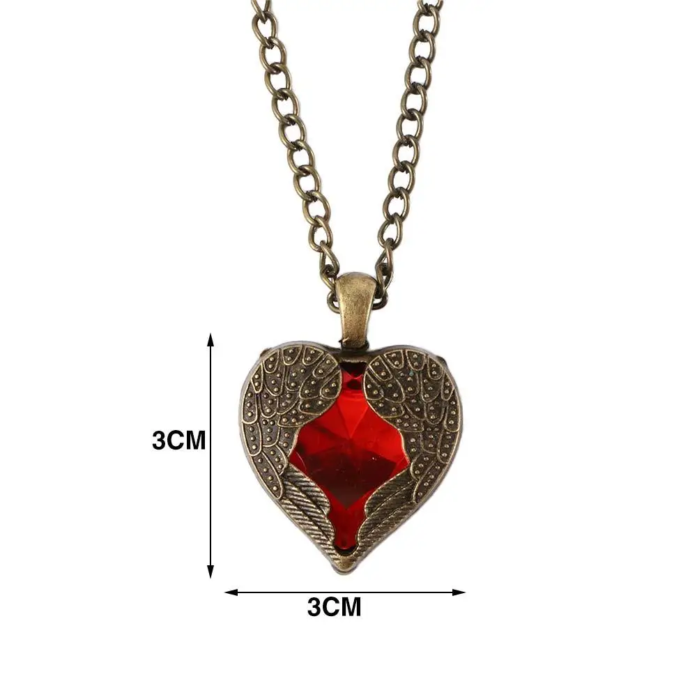 Hollow Women Angel Wing Love Girls Red Crystal Necklace Pendant Jewelry Peach Heart