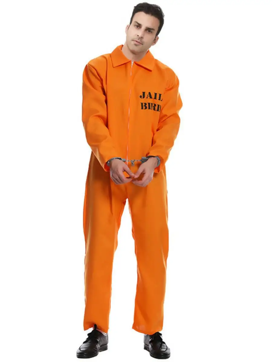 

Новый оранжевый костюм заключенного для мужчин, взрослых, косплей, костюм на Хэллоуин, материал из полиэстера, традиционное китайское сценическое представление, одежда...