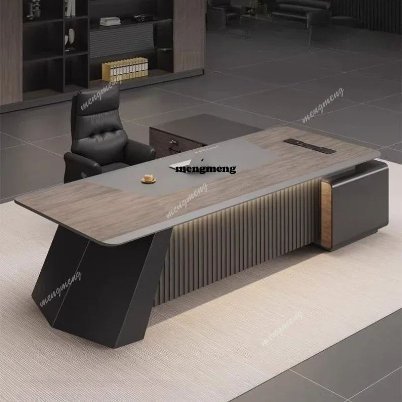 

Modern Luxury l shaped Boss table room offices interior With side cabinet computer desks high-end mesa para computador furniture