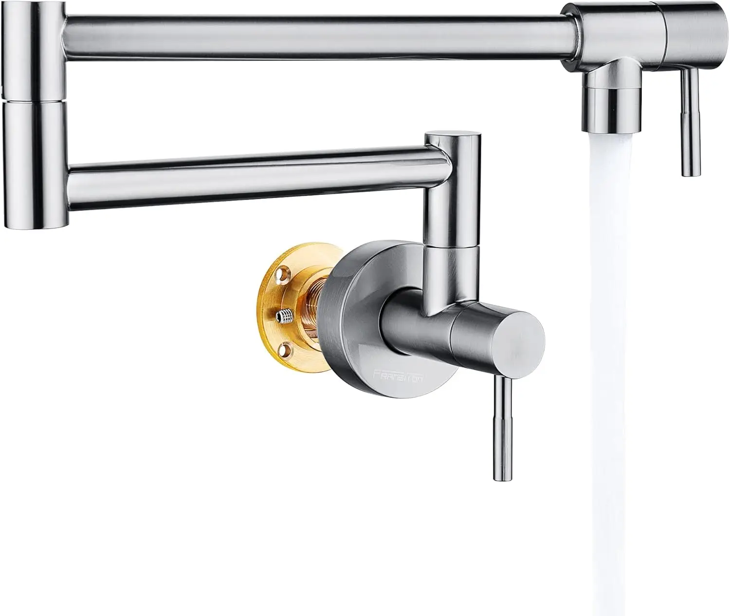 

Настенное крепление для наполнителя горшка из матового никеля с двойным шарнирным поворотным рычагом и двумя ручками для кухни-ресторана