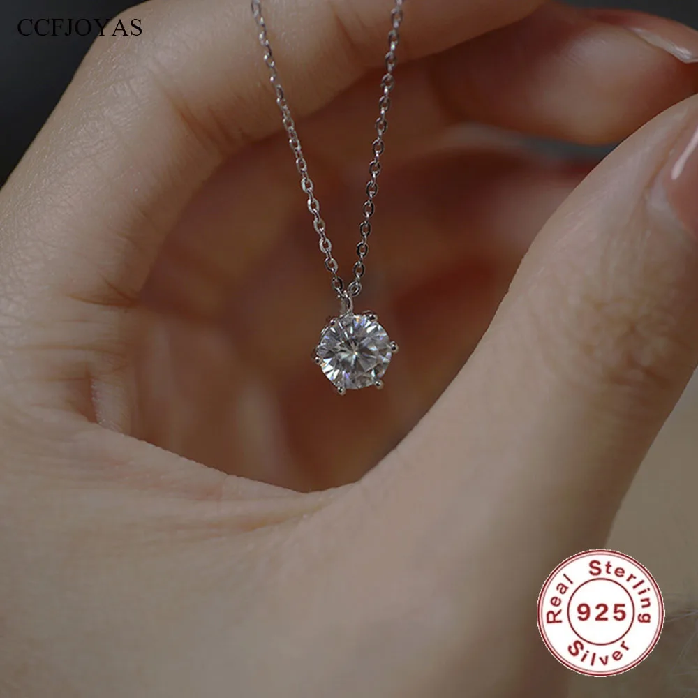 

CCFJOYAS 925 Sterling Silver Super Flash Zircon Pendant Necklace Silver color Temperament Clavicle Chain Gift for Girlfriend